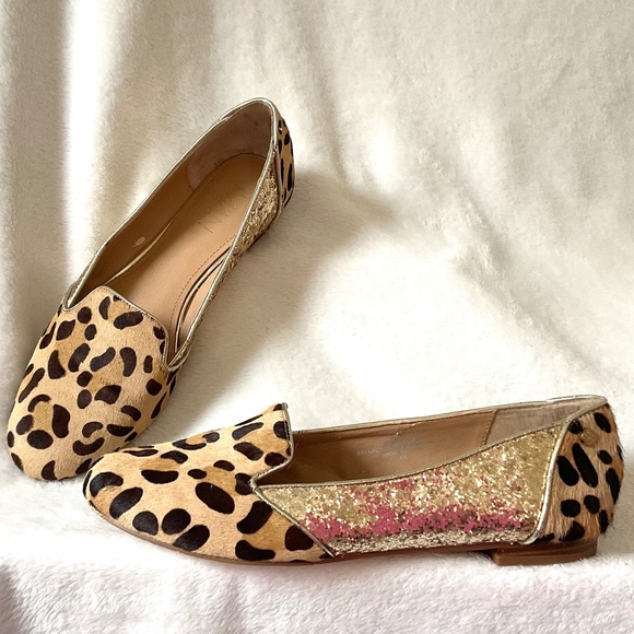IMAN Shoes - Leopard Print IMAN calf hair glittery slip On Block Heel Flats Size 8M